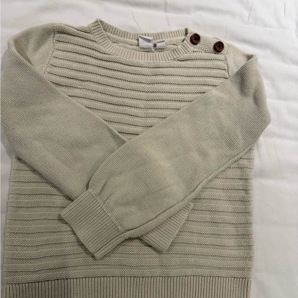 Cream Button-Detail Girls knit-ribbed Sweater